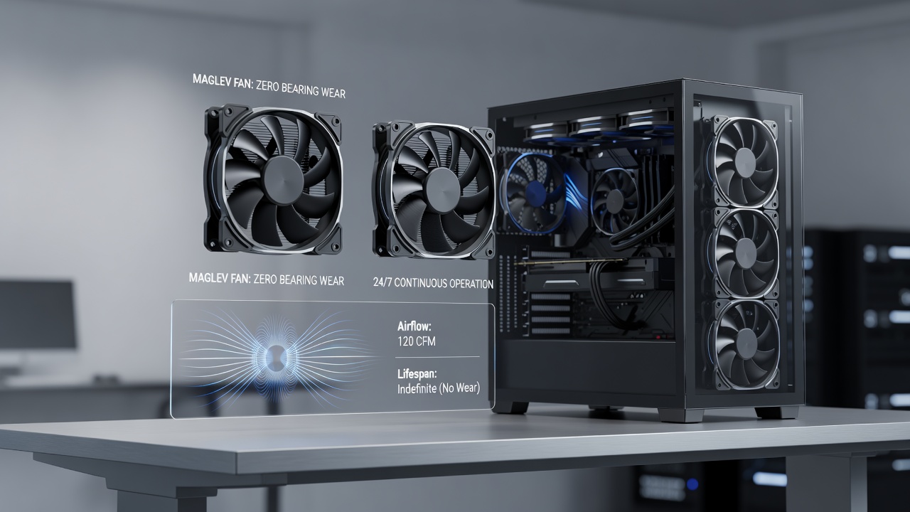 Side-by-side comparison of magnetic levitation fan versus traditional bearing fan after extended runtime testing