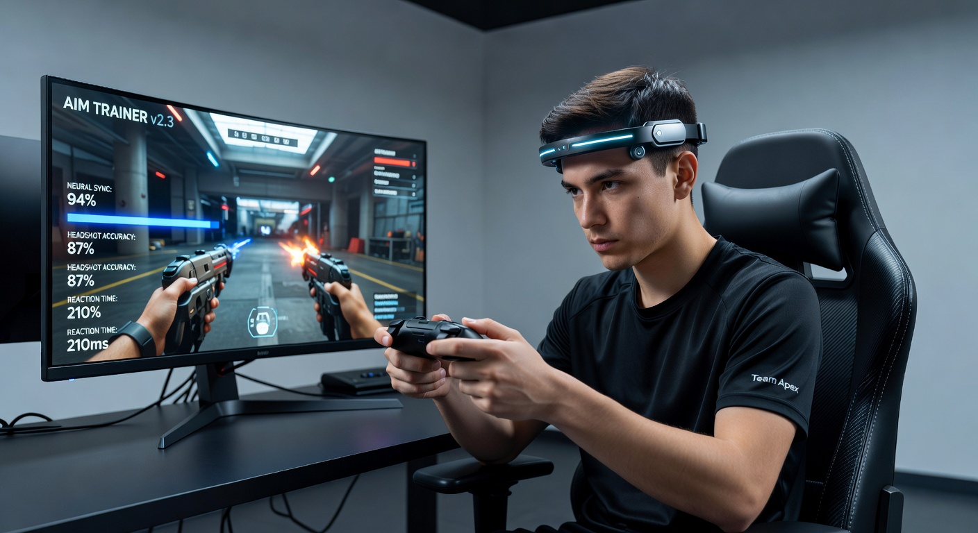 Wearable headset with neural sensors used in console esports aim training sessions