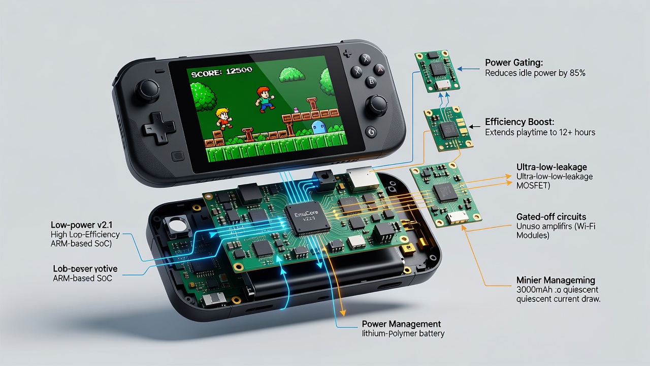 Close-up view of power gating circuitry layout on an emulation hardware PCB