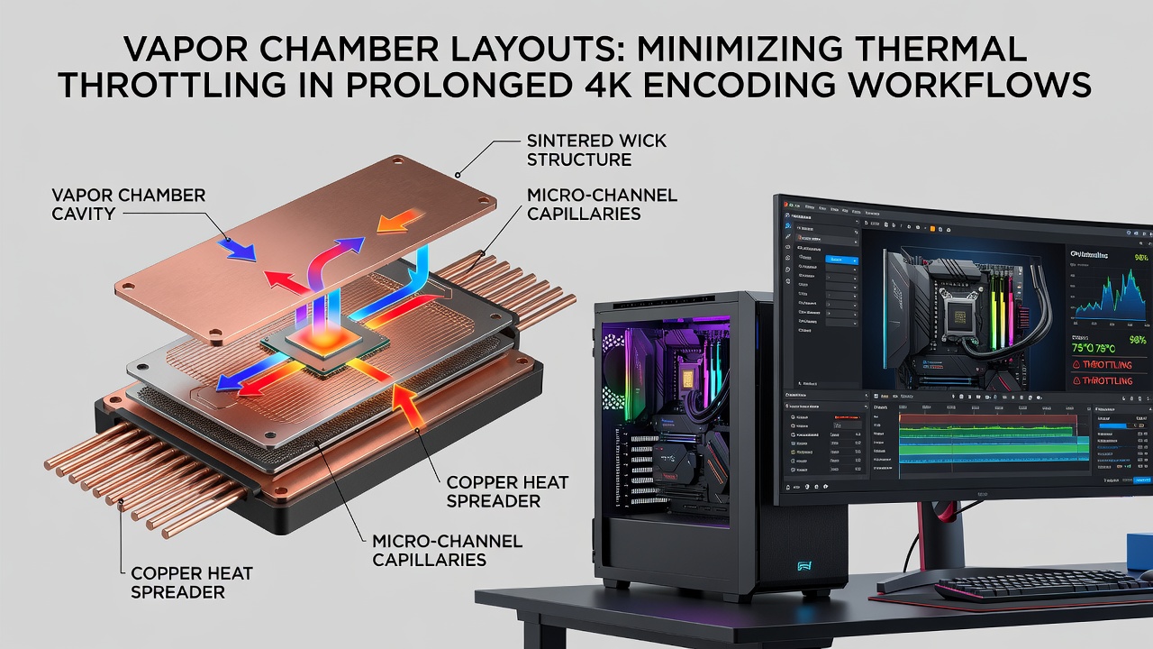 Thermal sensor readings comparing vapor chamber and traditional cooling during extended 4K encoding sessions